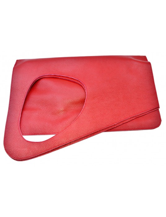 ASİMETRİK Model Kırmızı Hakiki Deri  El Portföy Clutch