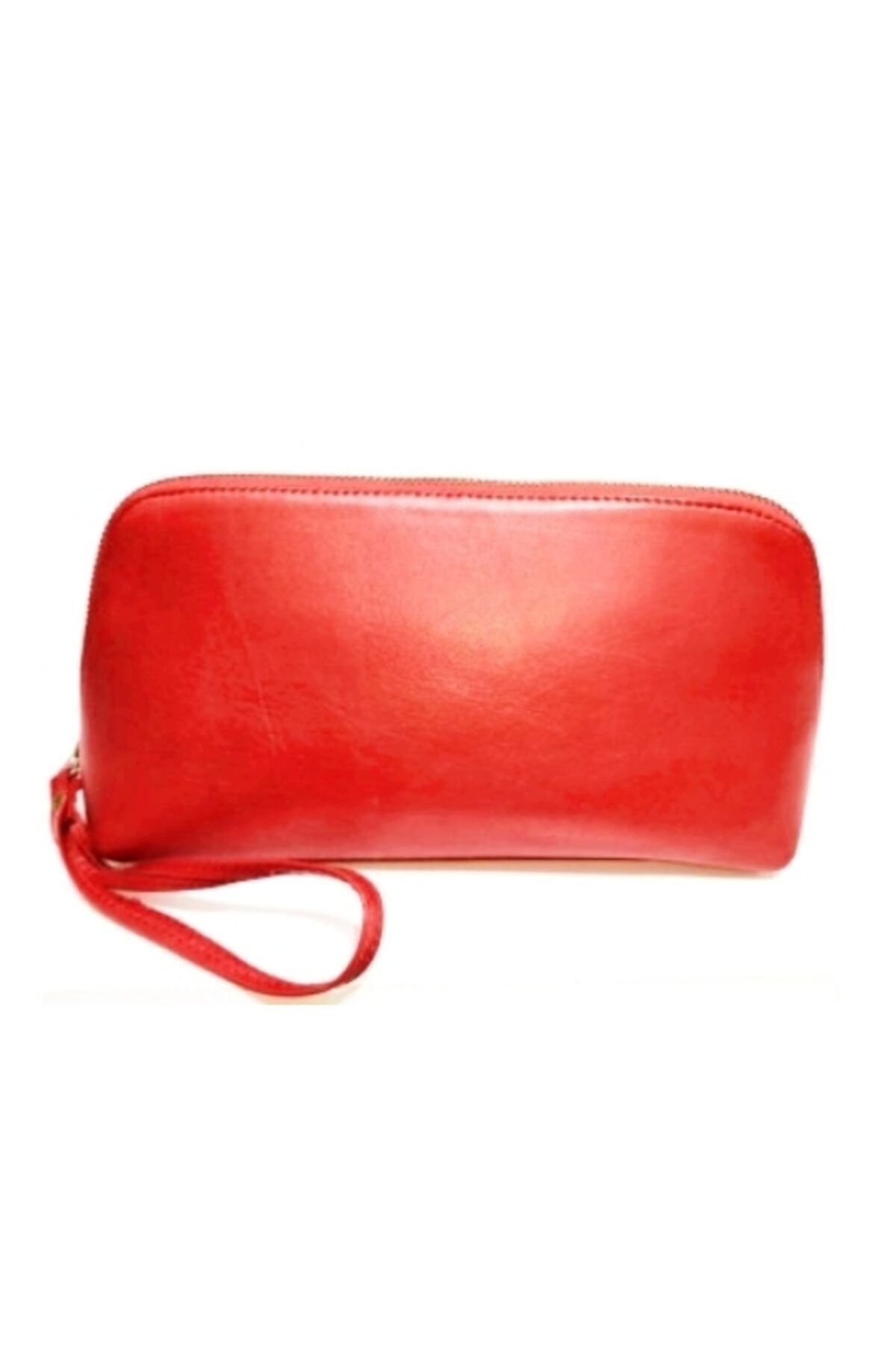 Kadın Kırmızı Hakiki Deri Makyaj Çantası Clutch