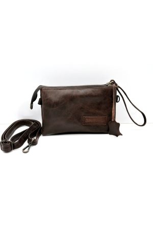 Helene Antik Kahve Üç Gözlü Hakiki Deri Portföy Clutch Askılı Çanta