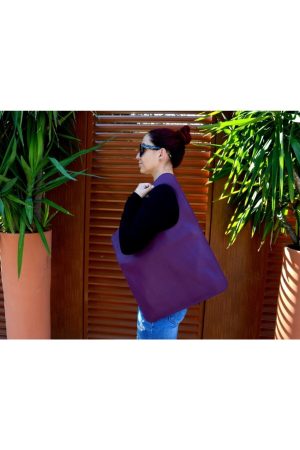 Asimetrik Model Mor Hakiki Deri El Portföy Clutch