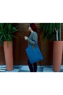 Asimetrik Model Deniz Mavisi Hakiki Deri El Portföy Clutch
