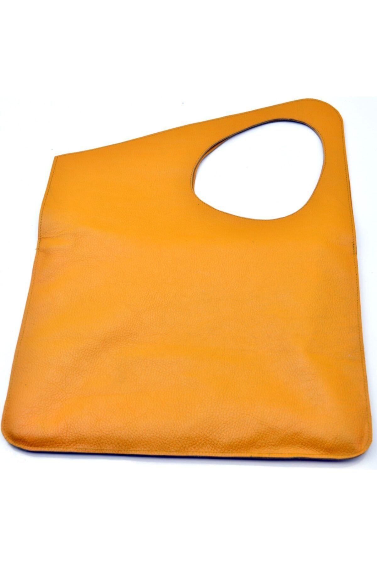 Asimetrik Model Sarı Hakiki Deri El Portföy Clutch - Görsel 2