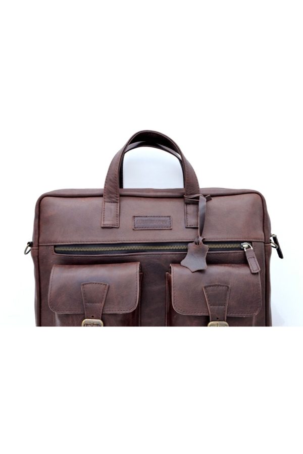 Unisex Antik Kahve Randy Hakiki Deri Evrak&Laptop Çantası - Görsel 3