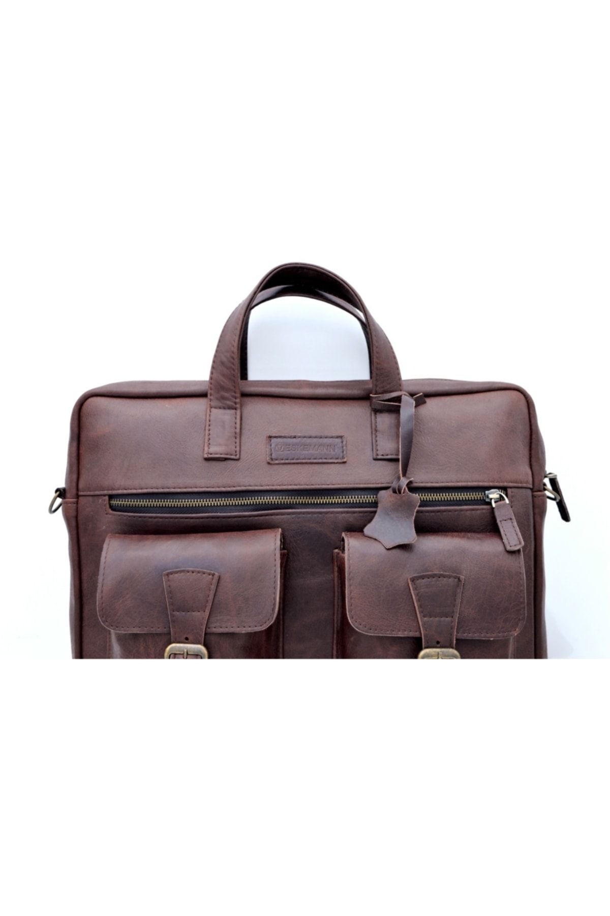 Unisex Antik Kahve Randy Hakiki Deri Evrak&Laptop Çantası - Görsel 3