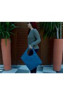 Asimetrik Model Deniz Mavisi Hakiki Deri El Portföy Clutch