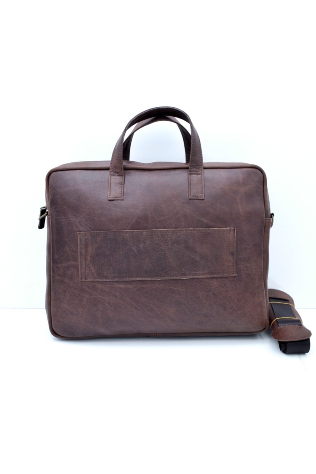 Unisex Antik Kahve Randy Hakiki Deri Evrak&Laptop Çantası - Görsel 4