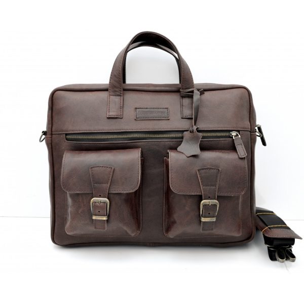 Unisex Randy Antik Kahve Hakiki Deri Evrak & Laptop Çantası