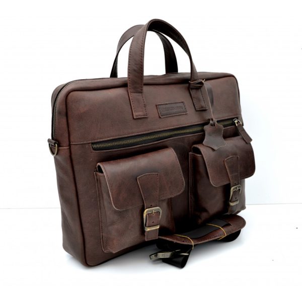 Unisex Randy Antik Kahve Hakiki Deri Evrak & Laptop Çantası - Görsel 7